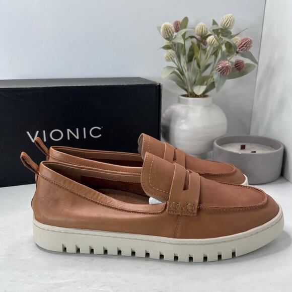 Vionic Uptown Leather Slip On Loafers Camel Comfort Shoes Women's 12 M Tried On - Picture 1 of 10